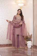 Dusty mauve Embroidered Jacquard Kurta Set