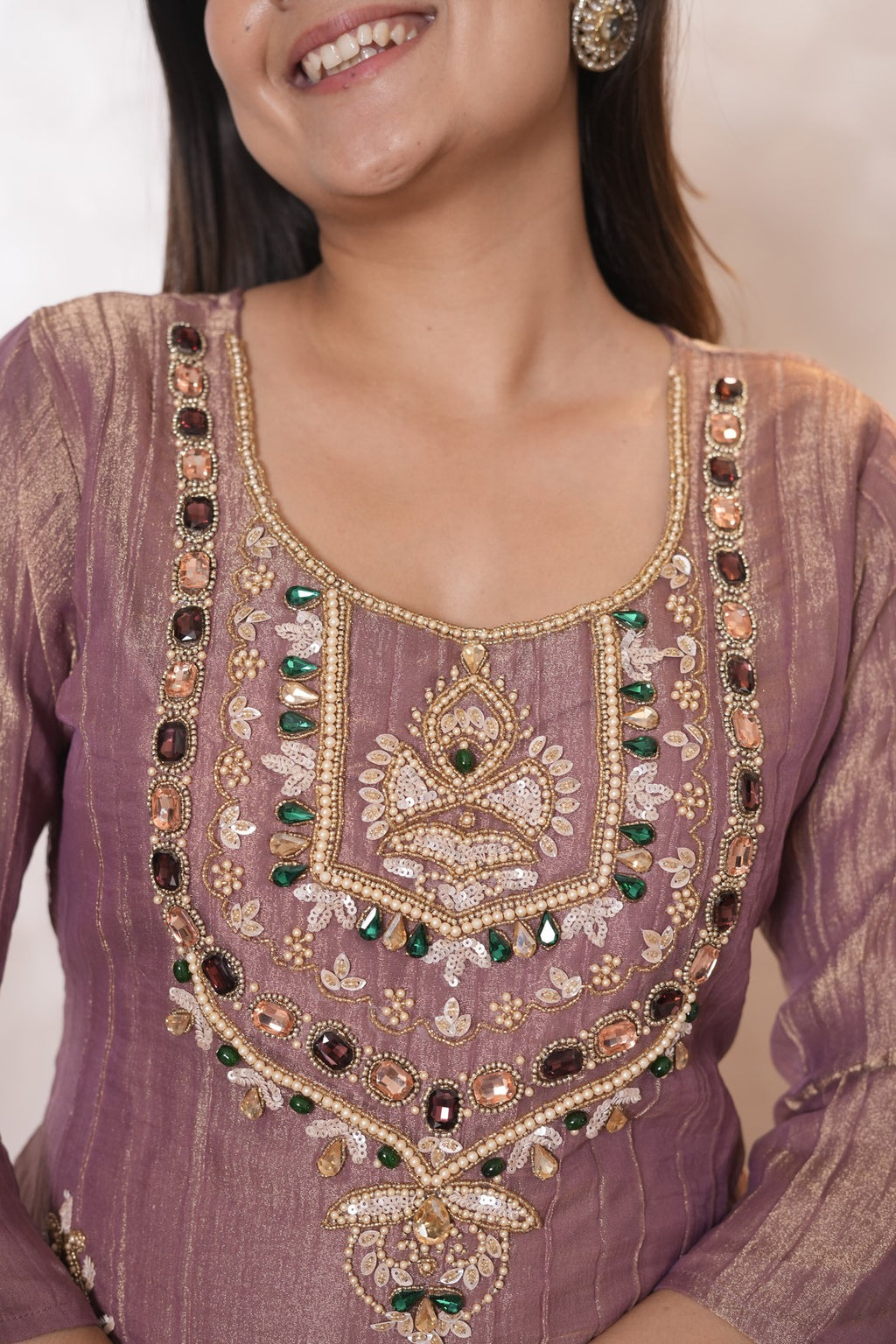 Dusty mauve Embroidered Jacquard Kurta Set
