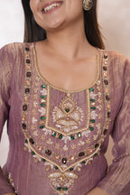 Dusty mauve Embroidered Jacquard Kurta Set