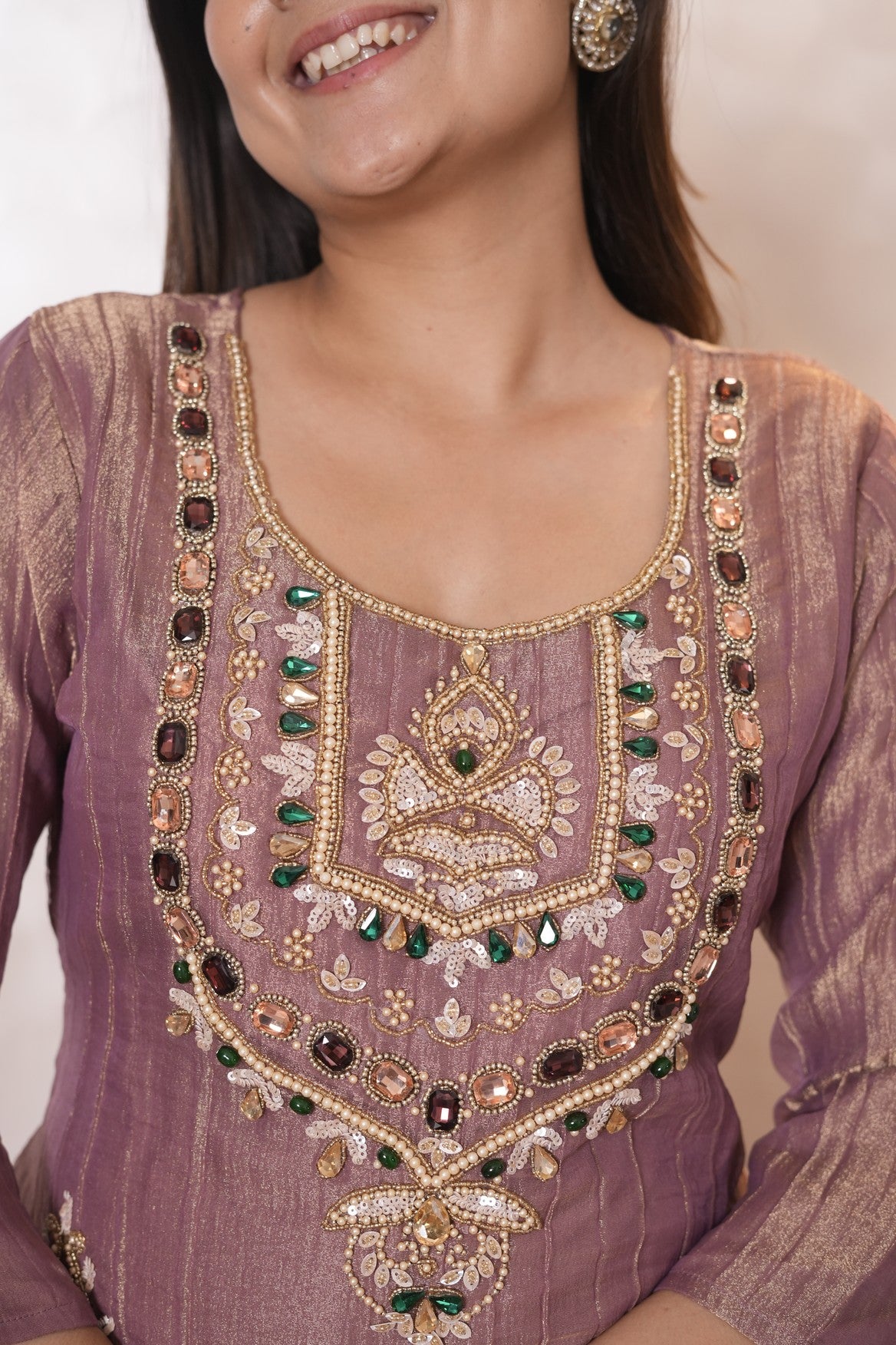 Dusty mauve Embroidered Jacquard Kurta Set