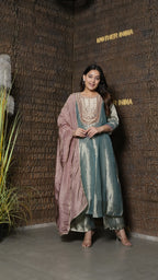 Teal & Blush Metallic Anarkali Set
