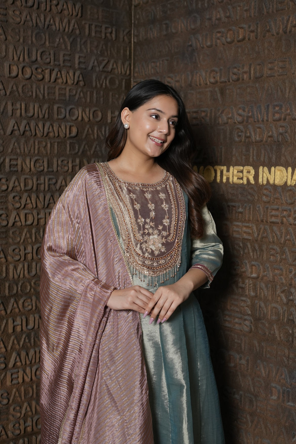 Teal & Blush Metallic Anarkali Set