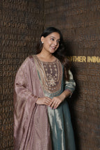 Teal & Blush Metallic Anarkali Set