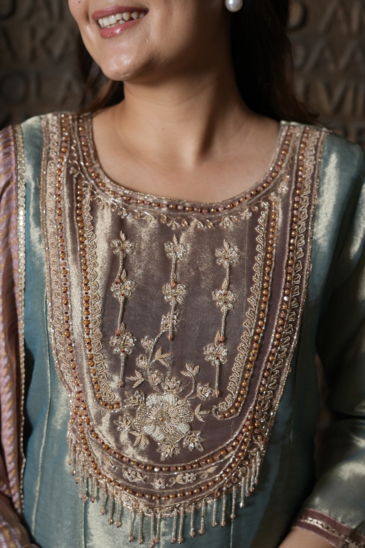 Teal & Blush Metallic Anarkali Set