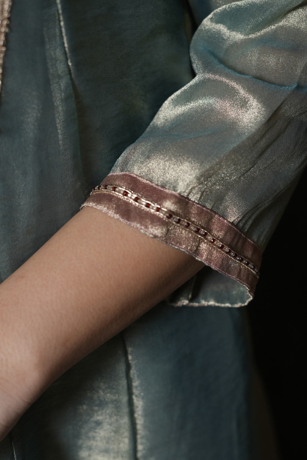 Teal & Blush Metallic Anarkali Set