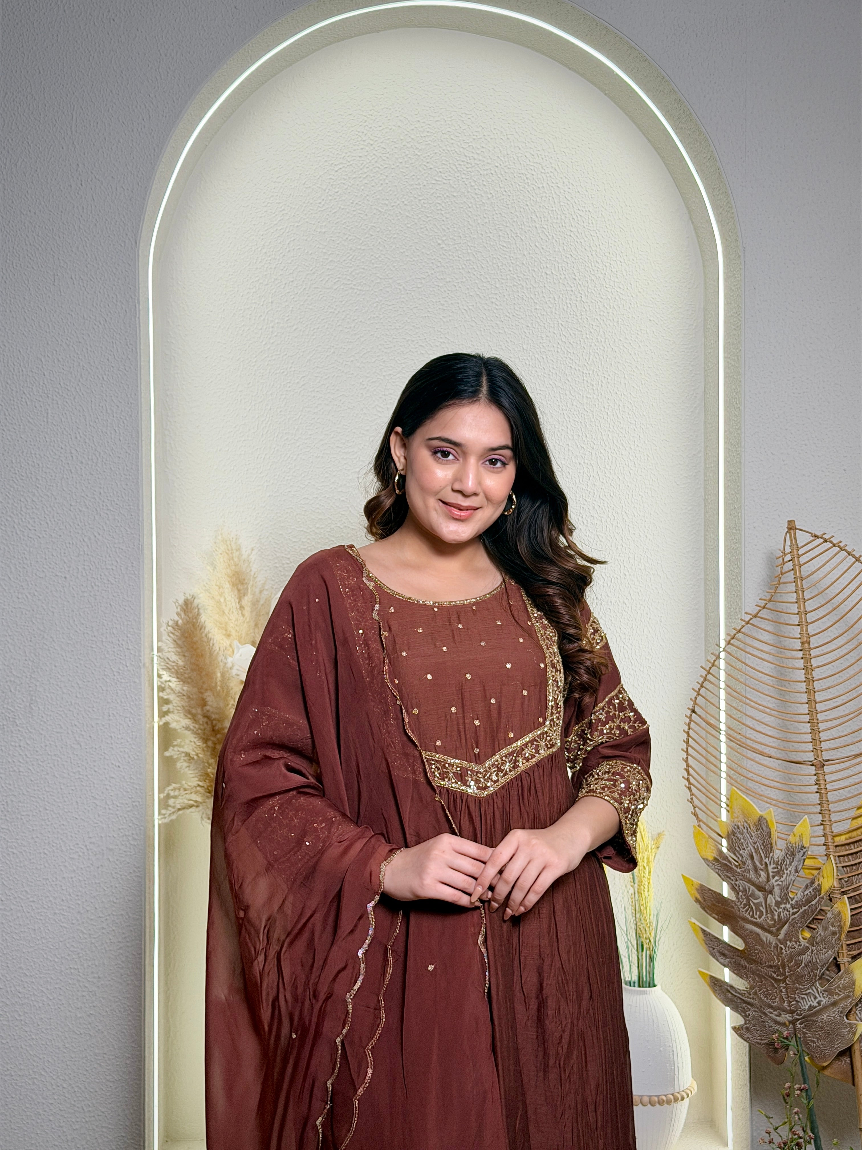 Mocha Grace Anarkali Set
