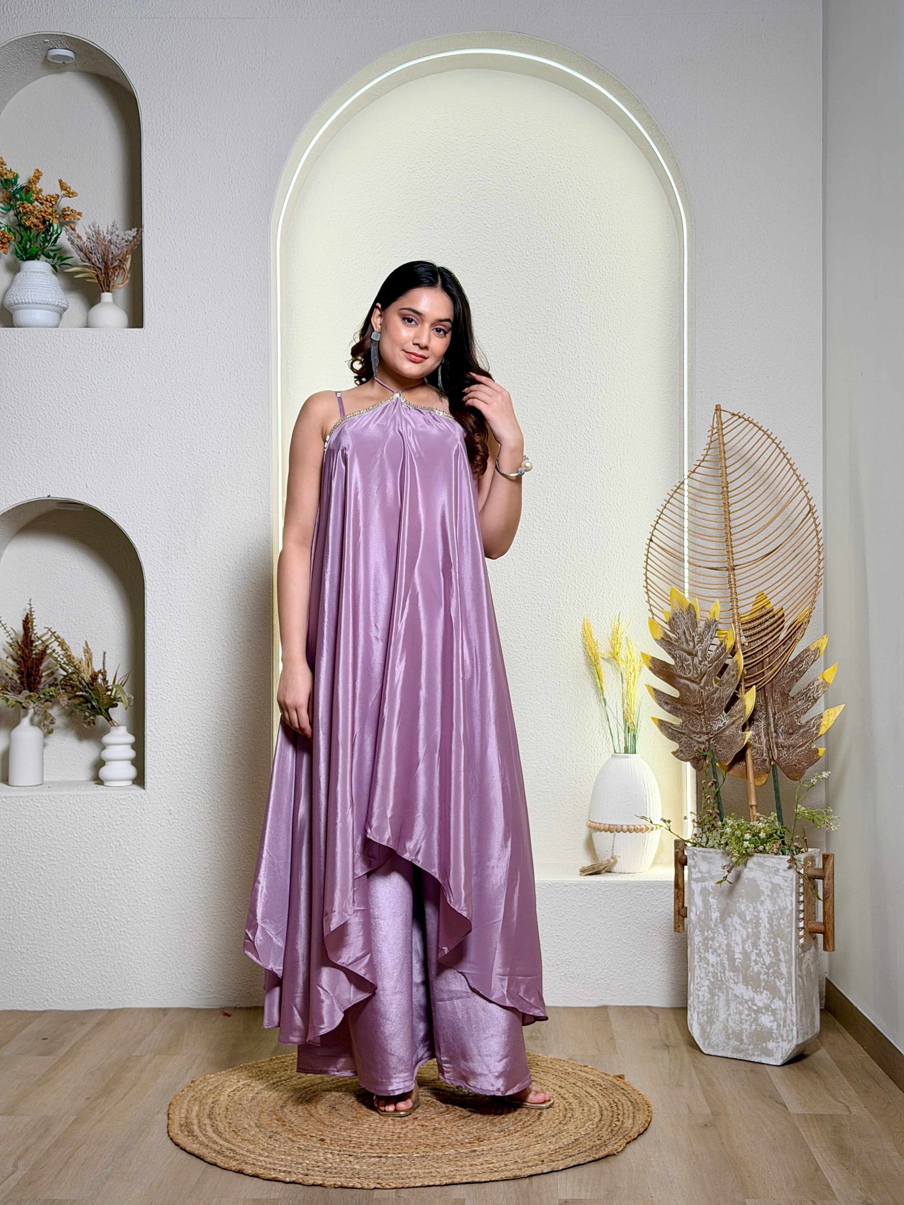 Lilac Satin Drape Co-Ord Set