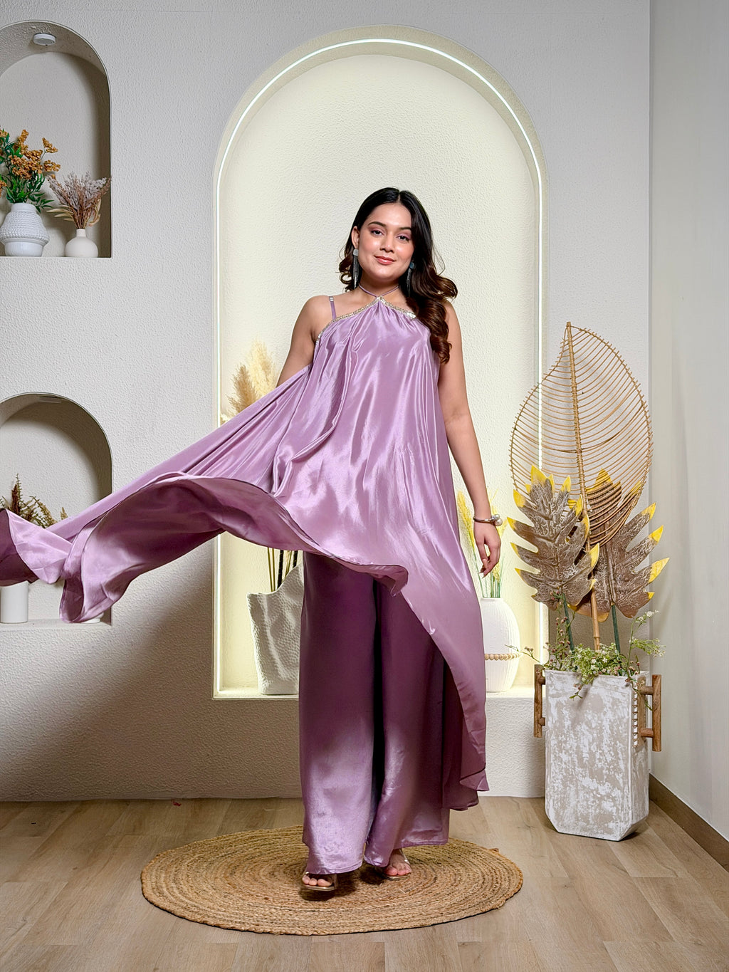 Lilac Satin Drape Co-Ord Set