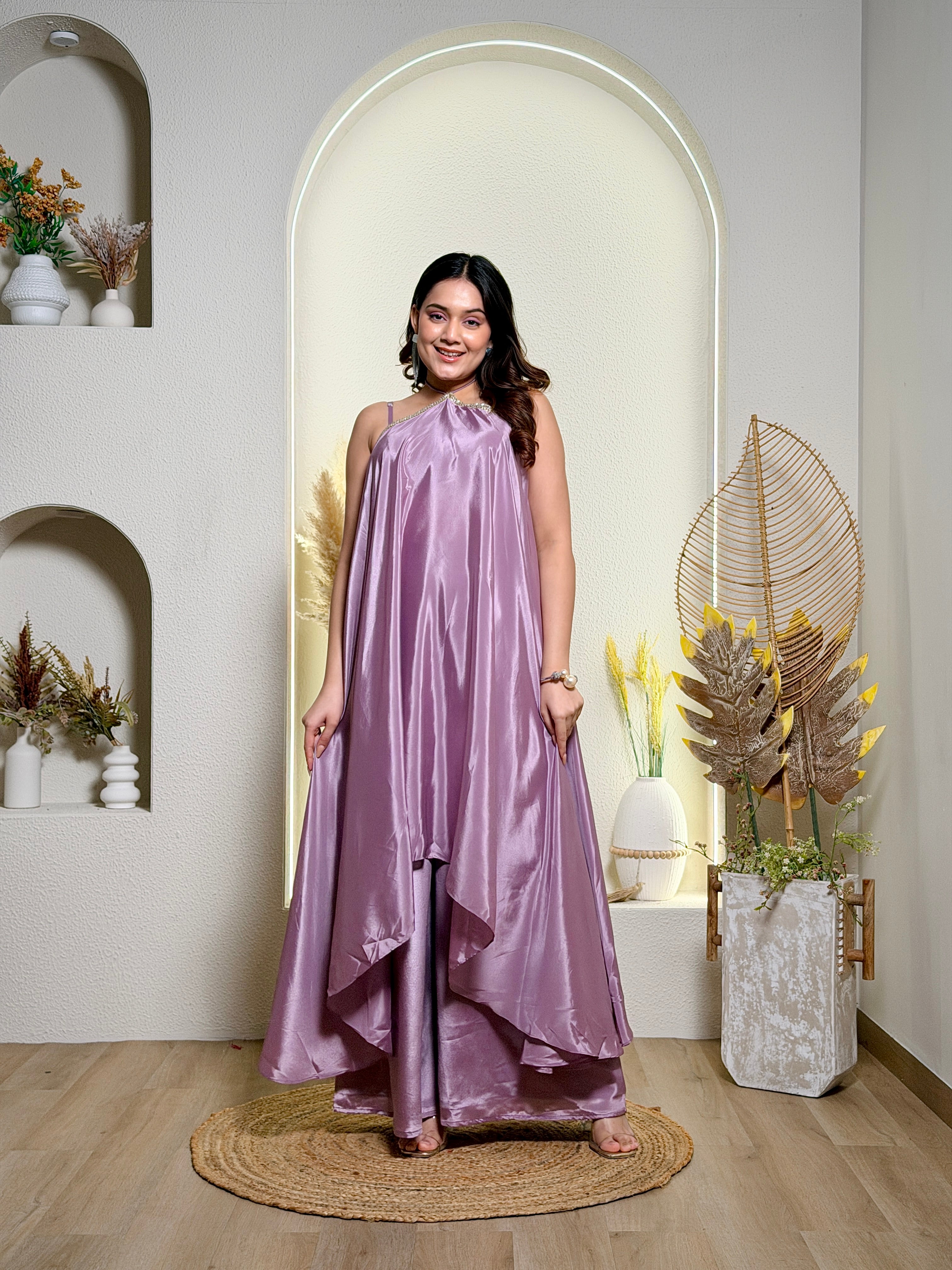 Lilac Satin Drape Co-Ord Set