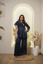 Navy Ruffle Peplum Co-Ord Set
