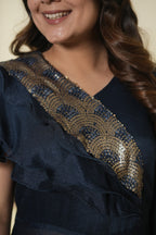 Navy Ruffle Peplum Co-Ord Set