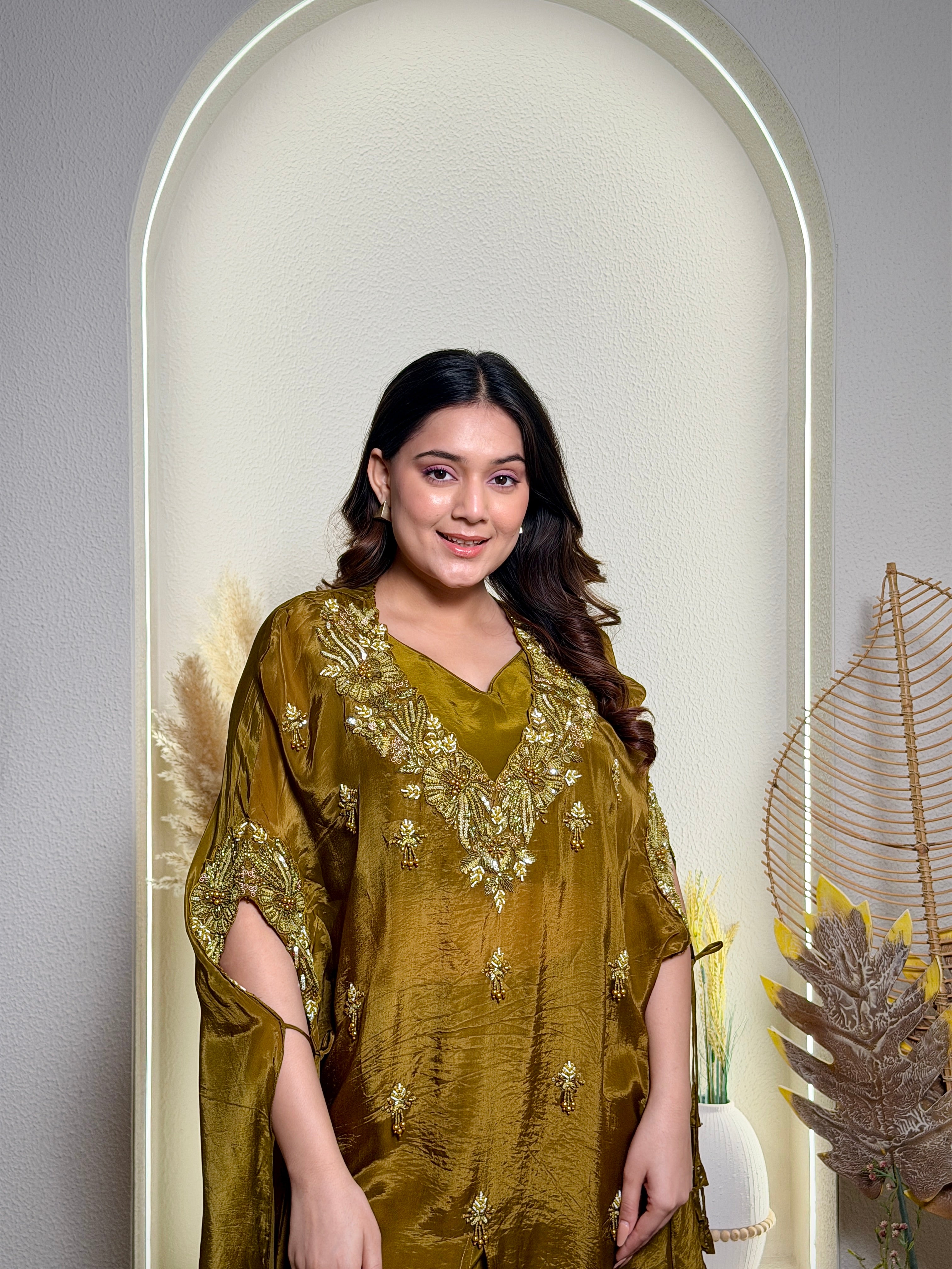Olive Luxe Kaftan Sharara Set