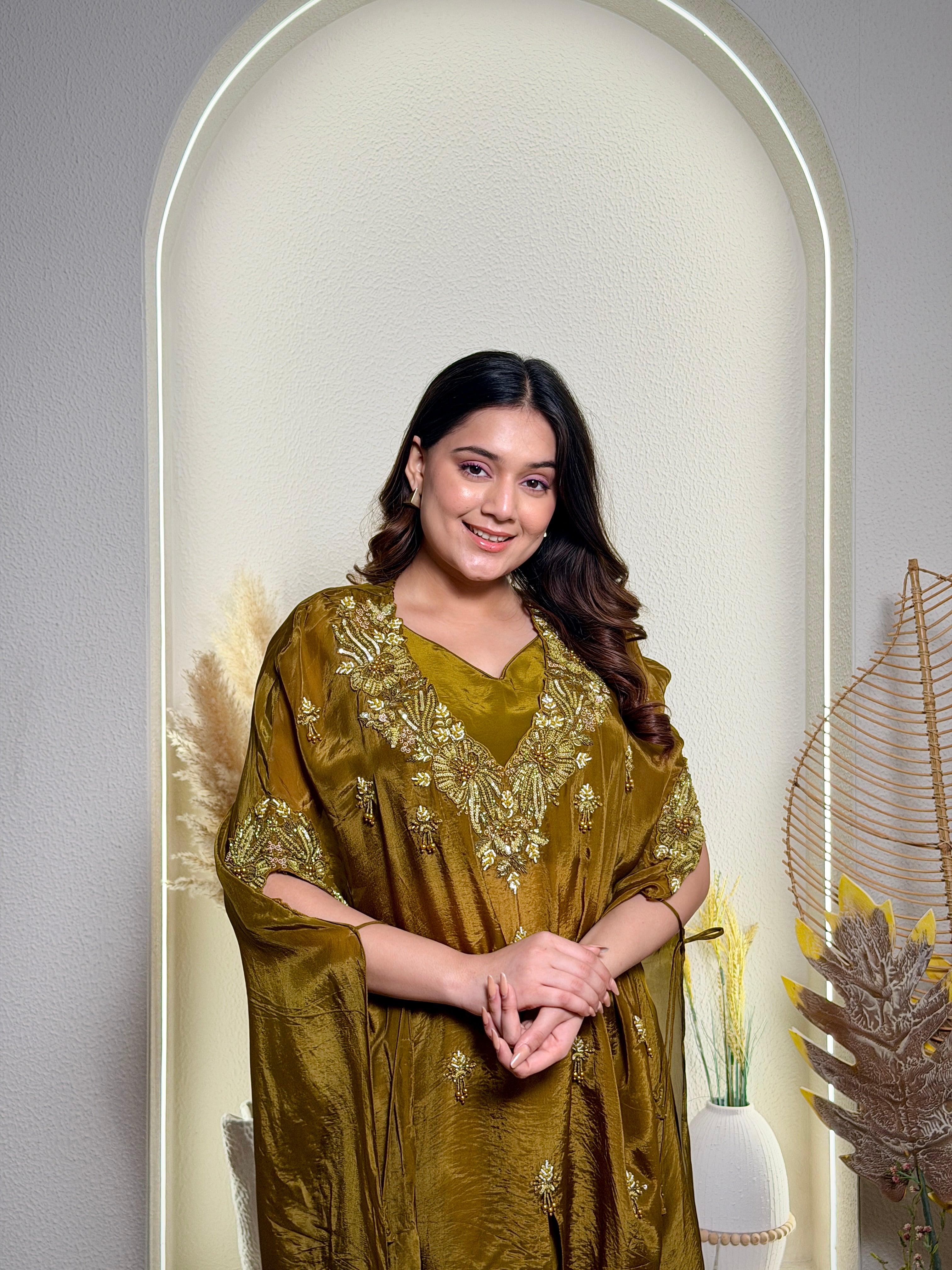 Olive Luxe Kaftan Sharara Set