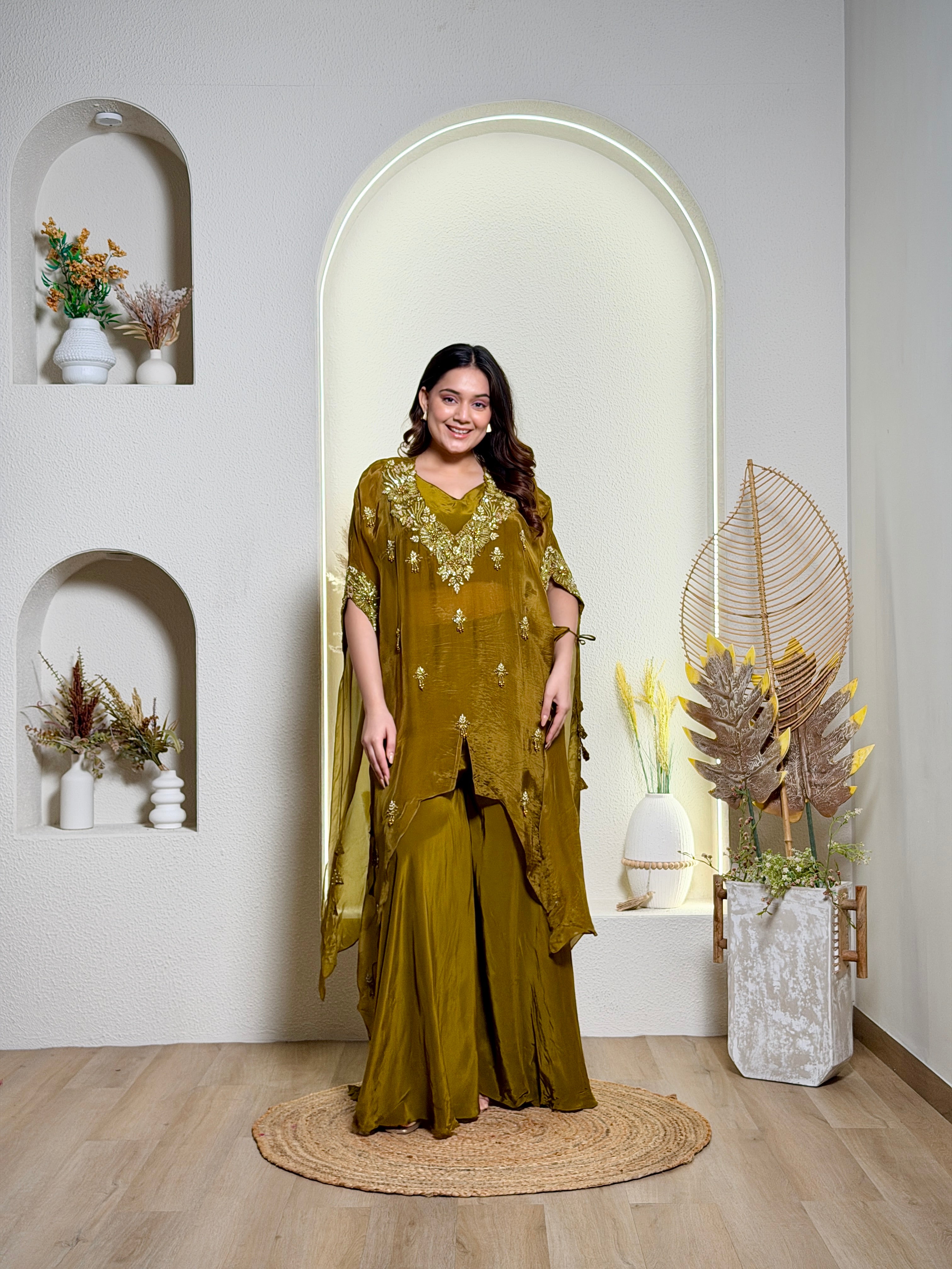 Olive Luxe Kaftan Sharara Set