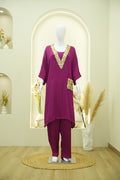 Pink Embellished Asymmetric Kurta Set