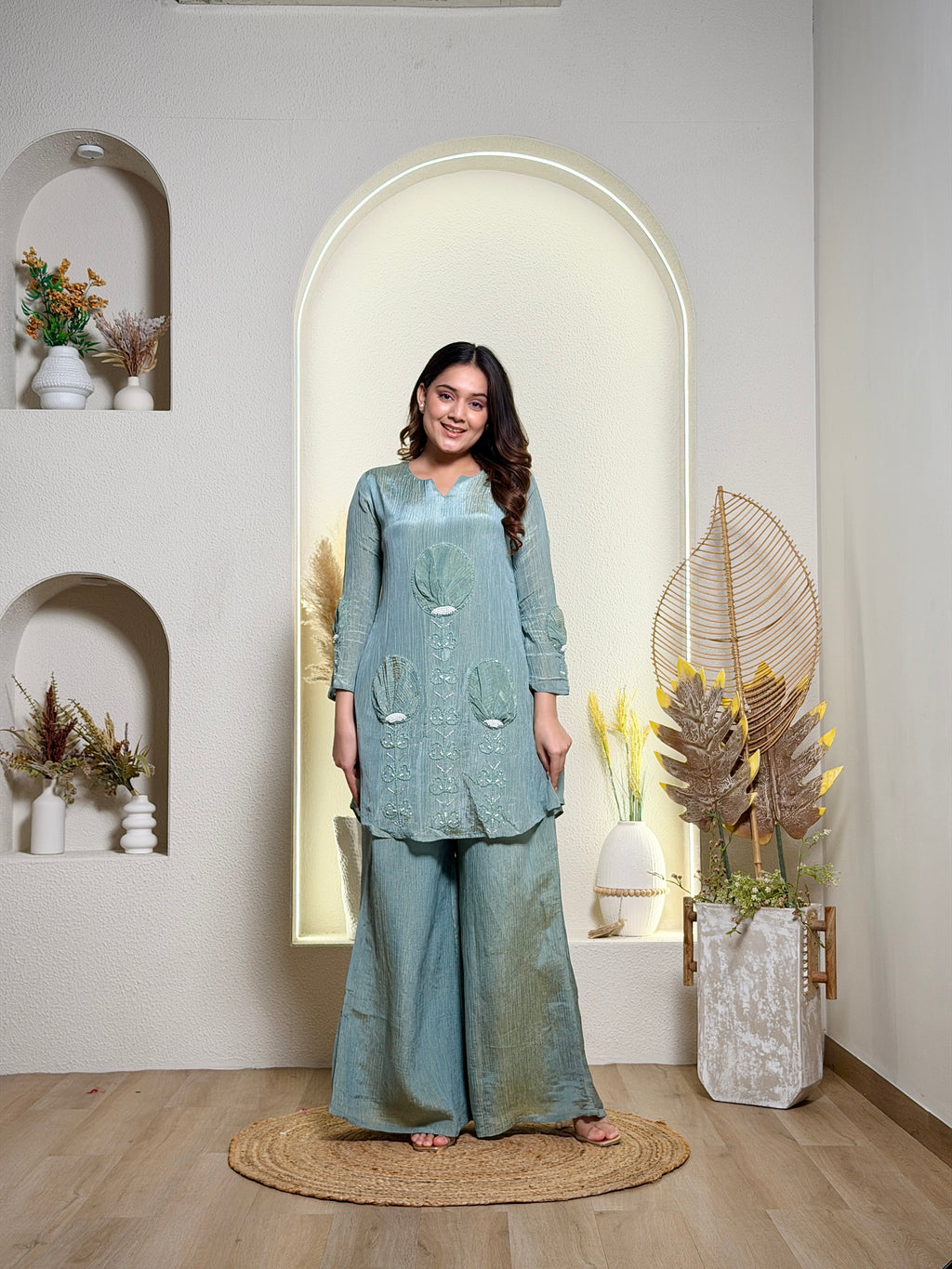 Flora Stitch Palazzo Set