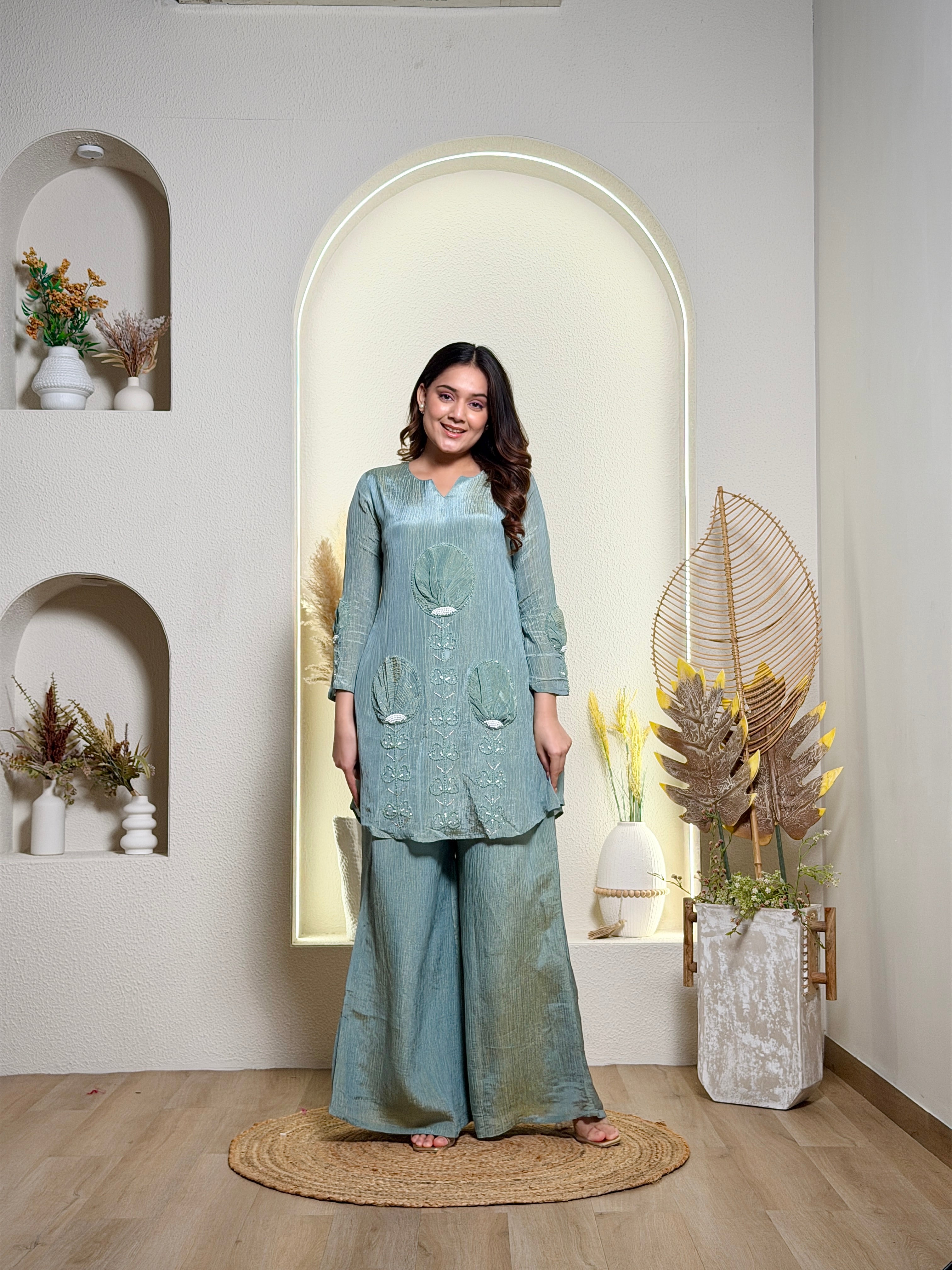 Flora Stitch Palazzo Set