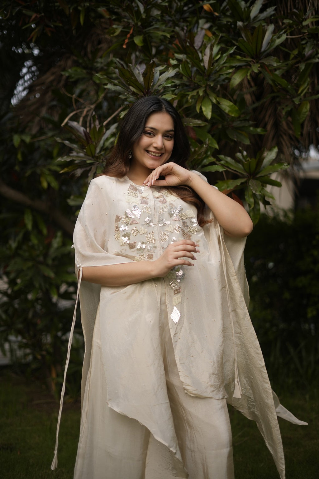 Floral Embellished Cape Co-ord Set