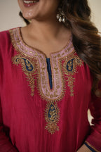 Ruby Pink Embroidered Kurta Set