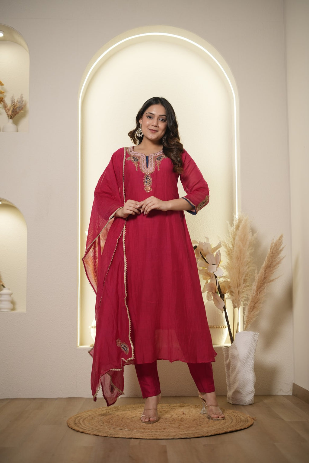 Ruby Pink Embroidered Kurta Set