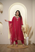 Ruby Pink Embroidered Kurta Set