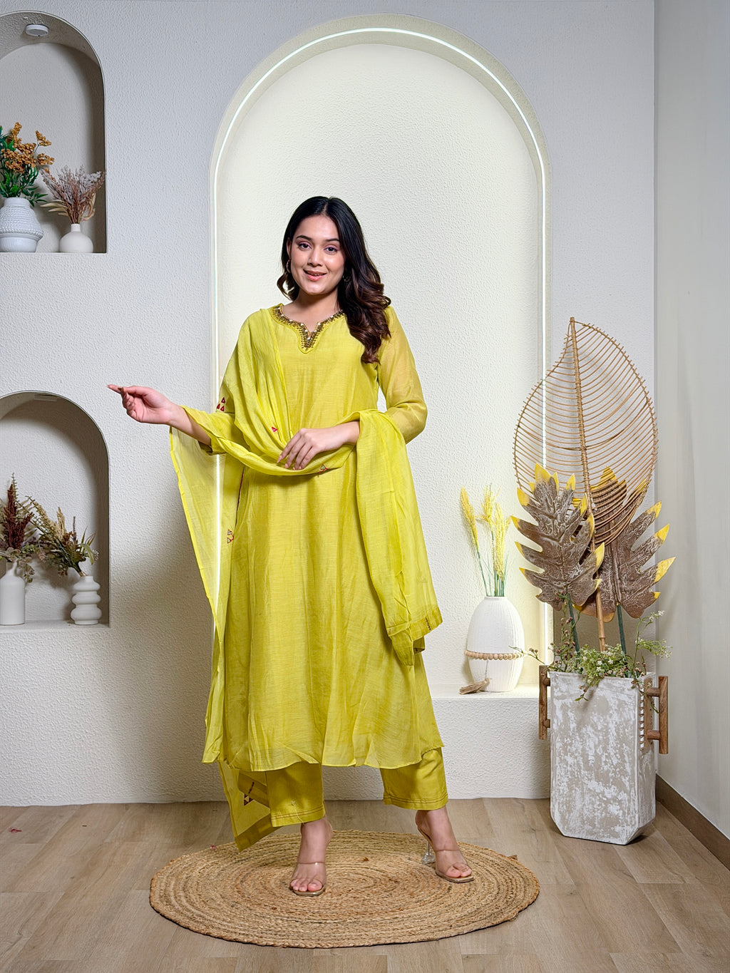 Noor Lime Embroidered Set