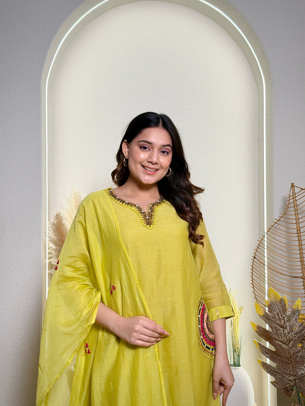 Noor Lime Embroidered Set