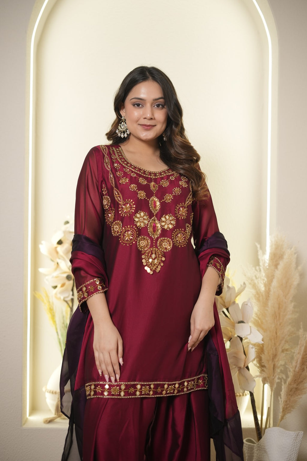 Maroon meher embroidered farshi set