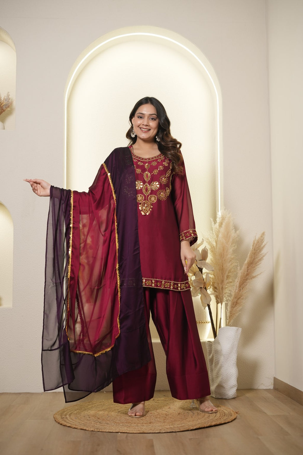 Maroon meher embroidered farshi set