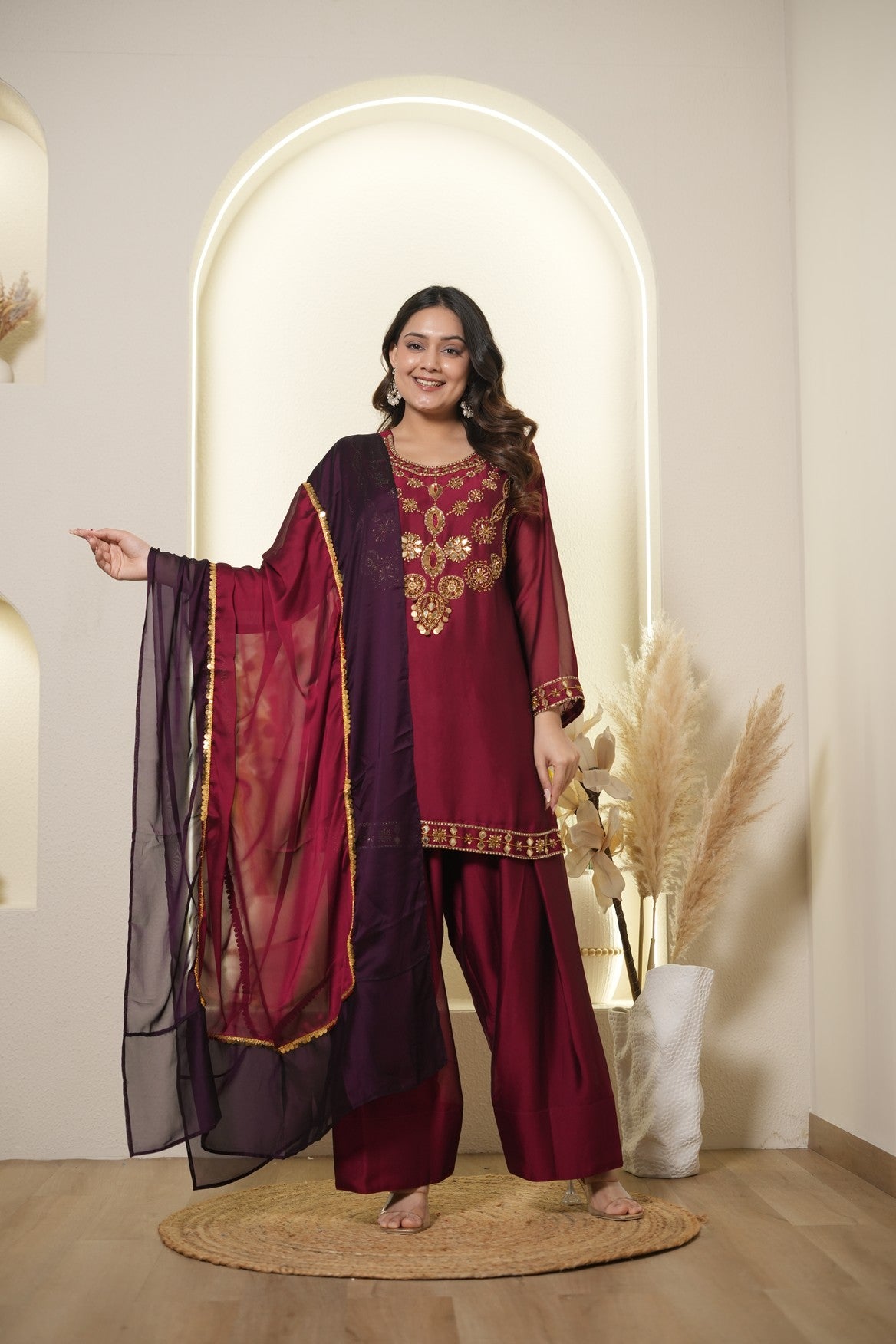 Maroon meher embroidered farshi set