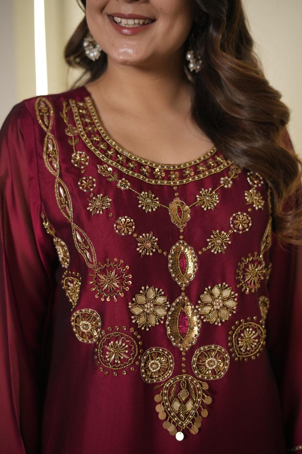 Maroon meher embroidered farshi set