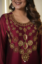 Maroon meher embroidered farshi set