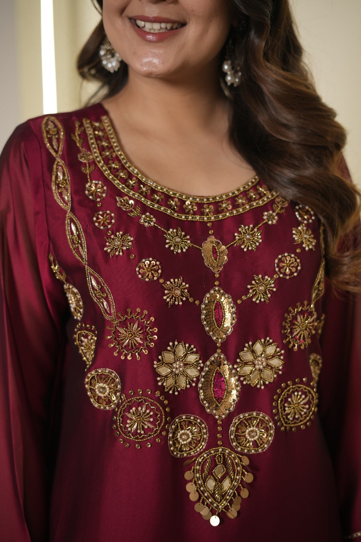 Maroon meher embroidered farshi set