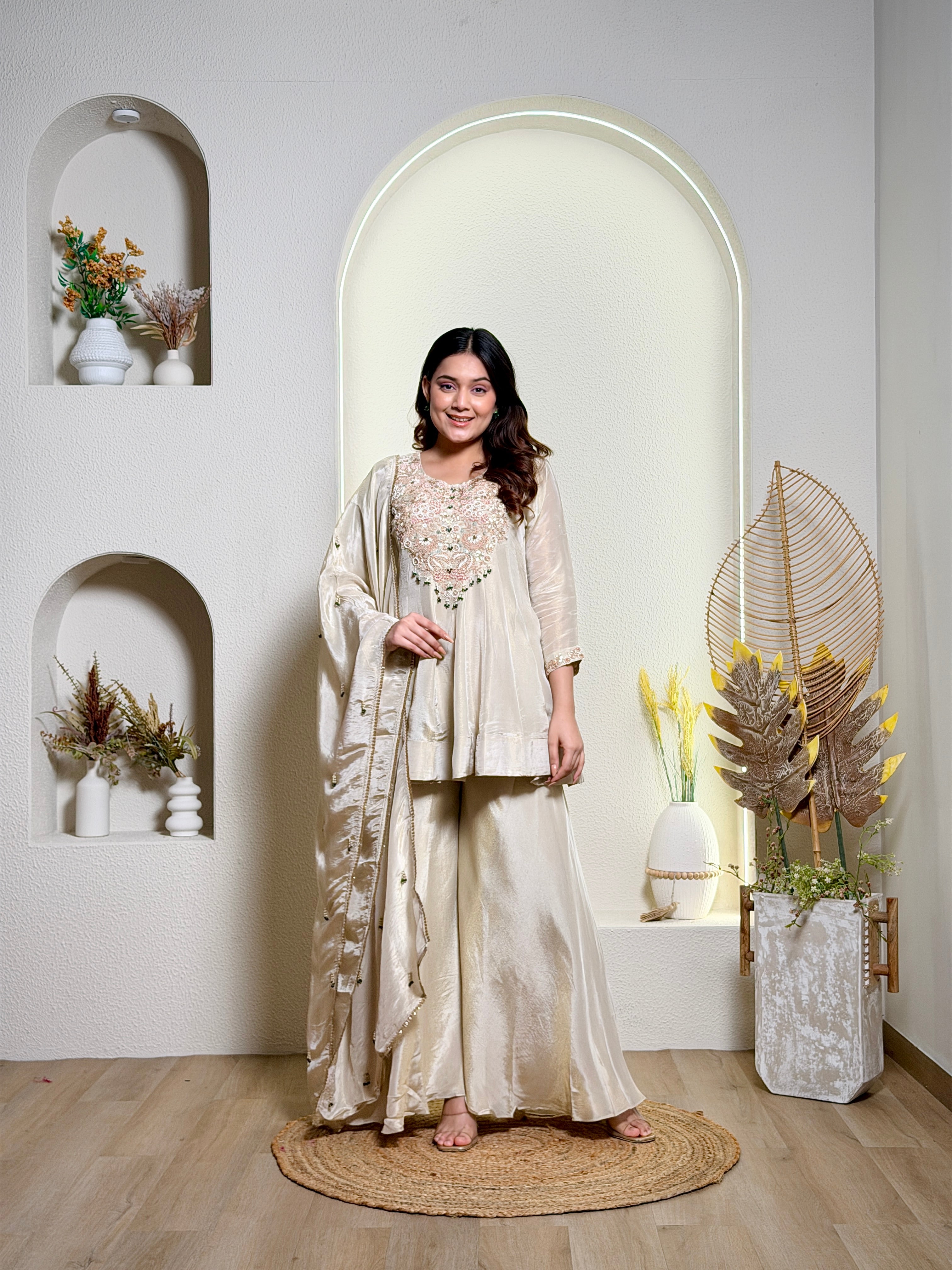 Ivory Pearl Embroidered Sharara Set