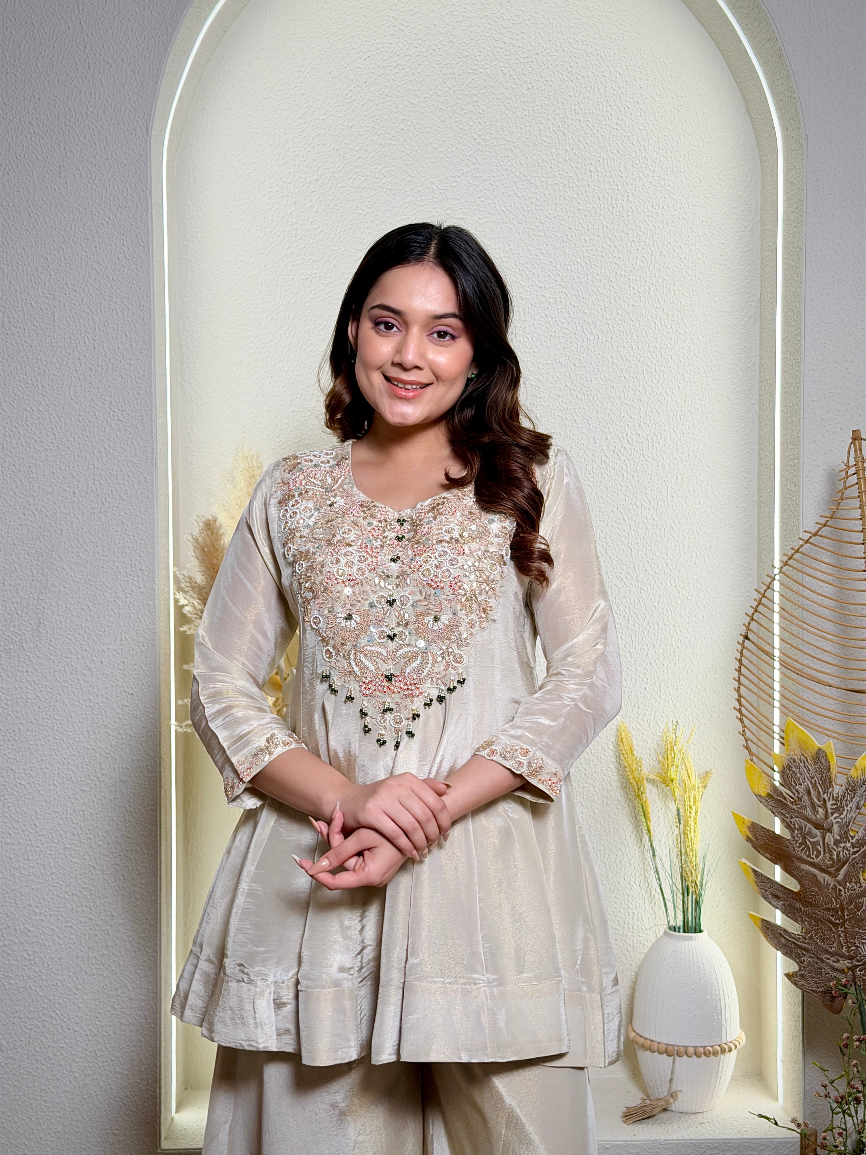 Ivory Pearl Embroidered Sharara Set