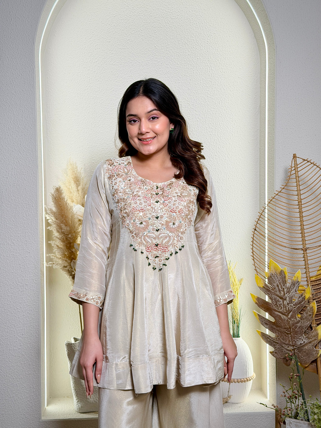 Ivory Pearl Embroidered Sharara Set
