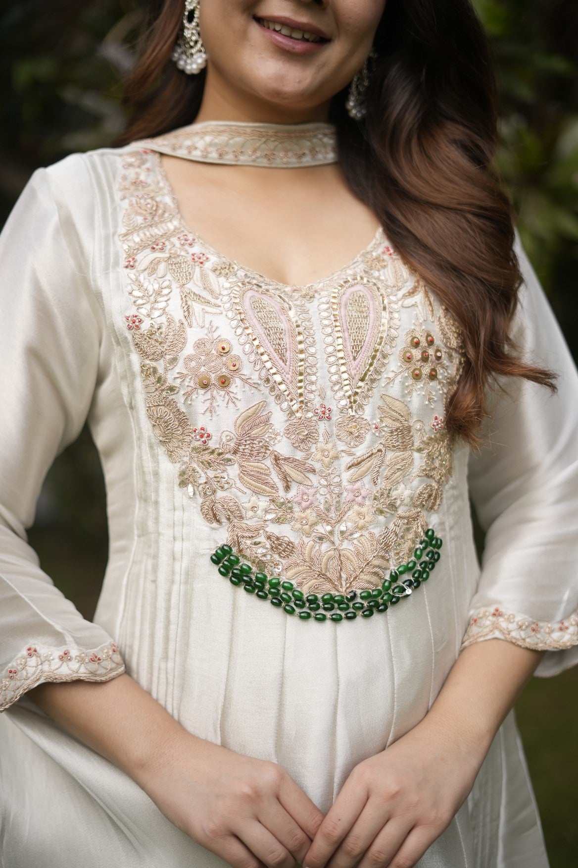 ELEGANT IVORY EMBROIDERED A-LINE ETHNIC SET