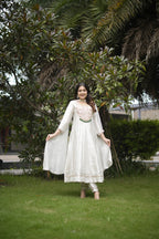 ELEGANT IVORY EMBROIDERED A-LINE ETHNIC SET
