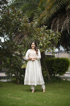 ELEGANT IVORY EMBROIDERED A-LINE ETHNIC SET