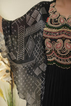 Black Printed Pleated One-Piece Dress