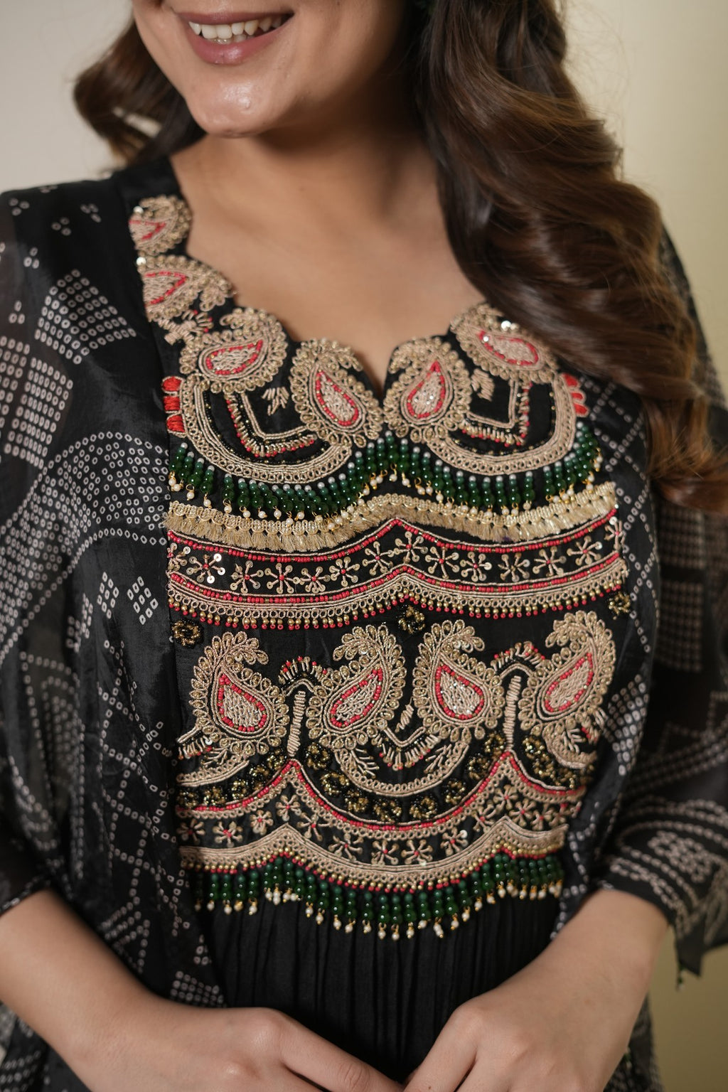 Black Printed Pleated One-Piece Dress