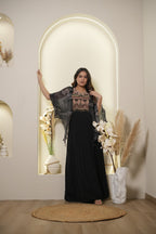 Black Printed Pleated One-Piece Dress