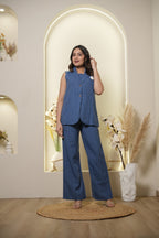 Blue Textured Waistcoat Co-Ord Set