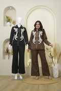 FLORAL EMBROIDERED SHIRT AND WIDE-LEG PANTS