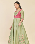 PINK FLORAL ANARKALI WITH OVERCOAT