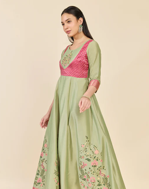 PINK FLORAL ANARKALI WITH OVERCOAT